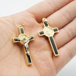 DIY十字架-金色合金+黑色珐琅彩圣本笃-3.5x2.1cm - 图片 6