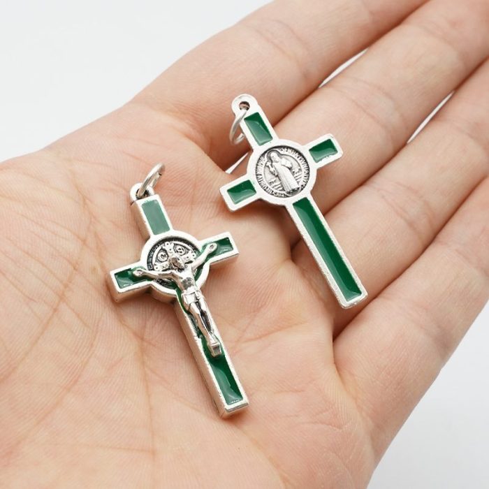 DIY十字架-圣本笃-锌合金-绿色珐琅彩-3.5cm - 图片 3