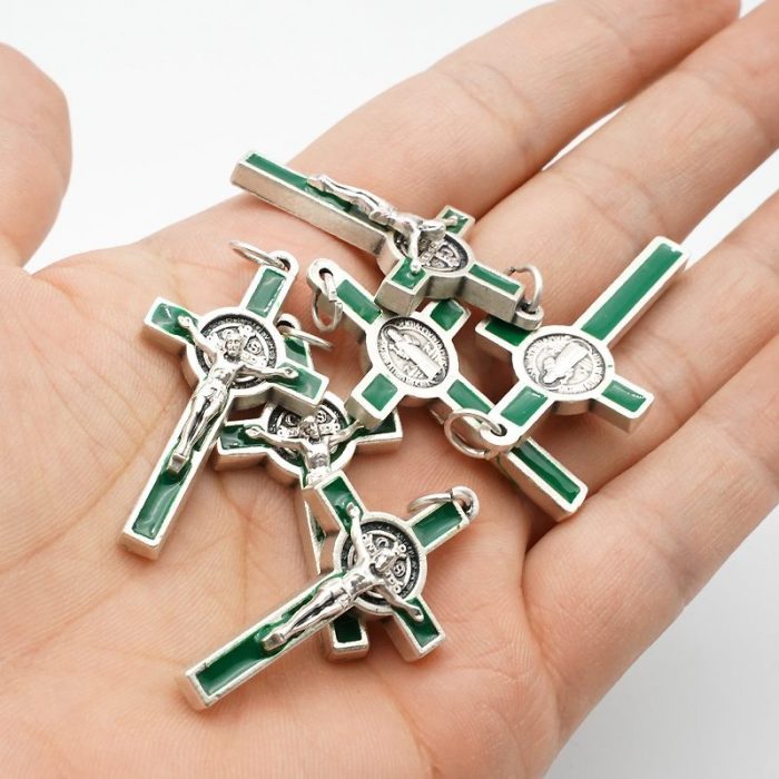 DIY十字架-圣本笃-锌合金-绿色珐琅彩-3.5cm - 图片 4