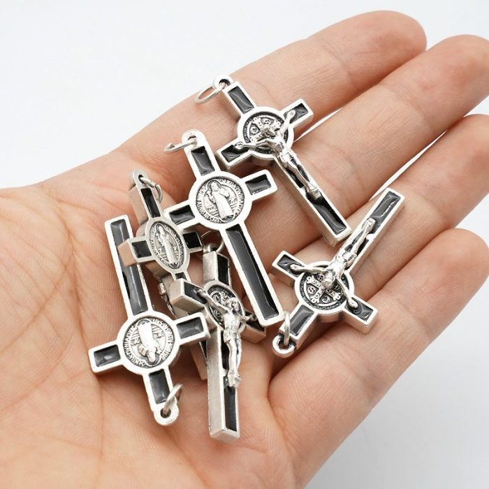 DIY十字架-圣本笃+锌合金+黑色-3.5cm - 图片 4