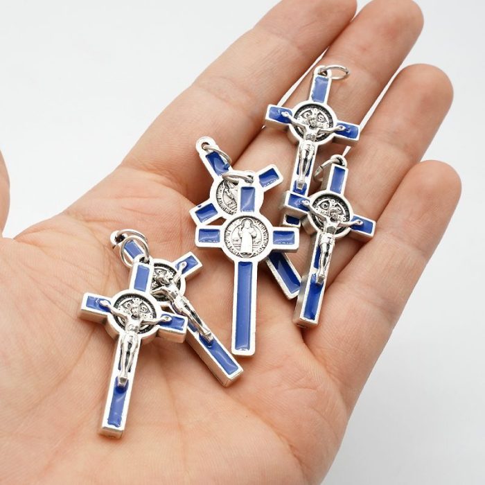 DIY十字架-圣本笃+锌合金+蓝色-3.5cm - 图片 5