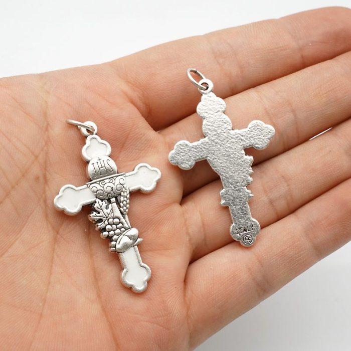 DIY十字架-圣体圣事-锌合金镀银白色珐琅-1.9/3.7cm - 图片 3