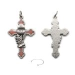 DIY十字架-圣体圣事-锌合金镀银粉色珐琅-1.9/3.7cm