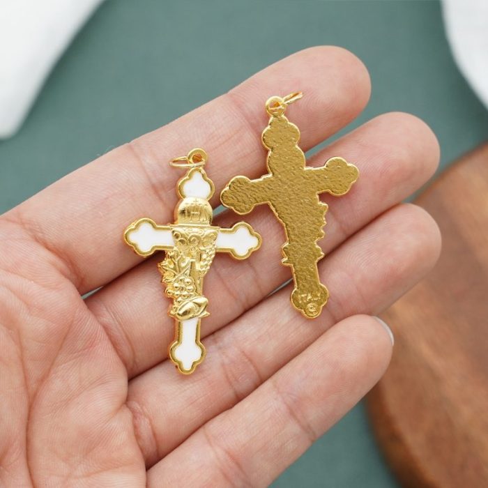 DIY十字架-初领圣体-锌合金-金色白珐琅-3.0/3.7cm - 图片 3
