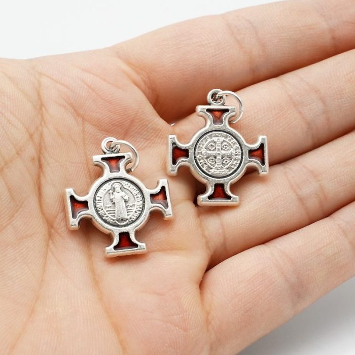 DIY十字架-圣本笃方形+锌合金+红色珐琅-2.0cm - 图片 3