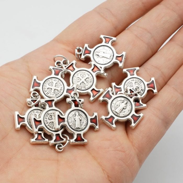 DIY十字架-圣本笃方形+锌合金+红色珐琅-2.0cm - 图片 4