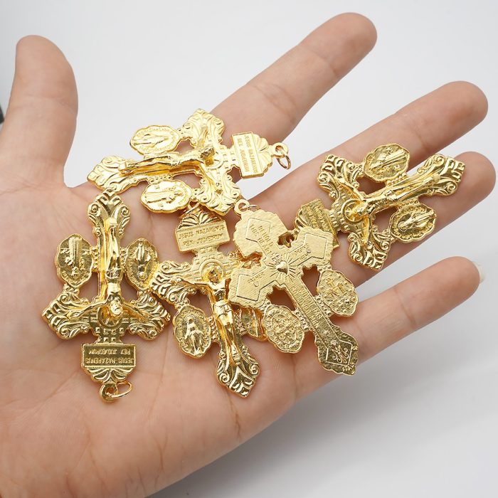 DIY十字架-宽恕苦像+显灵圣母+圣本笃-锌合金-金色-5.5cm - 图片 3