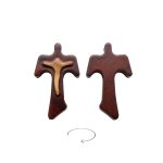 DIY十字架-TAU十字+棕色橄榄木+凸起圣尸-3.1x2.2cm