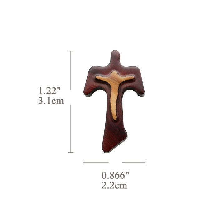 DIY十字架-TAU十字+棕色橄榄木+凸起圣尸-3.1x2.2cm - 图片 2