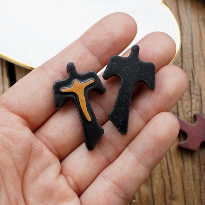 DIY十字架-TAU十字+黑色橄榄木+凸起圣尸-3.1x2.2cm - 图片 4