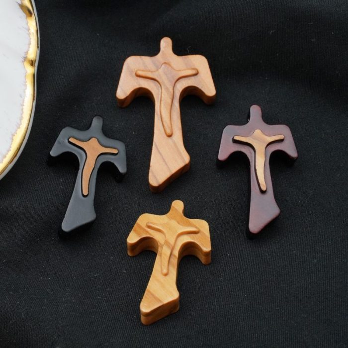 DIY十字架-TAU十字+黑色橄榄木+凸起圣尸-3.1x2.2cm - 图片 5