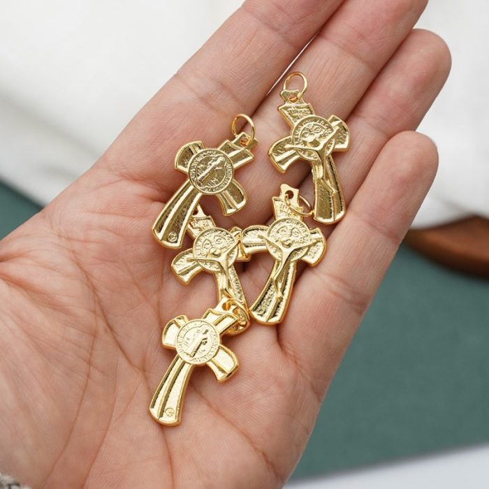 DIY十字架-圣本笃-异形-锌合金-金色-2.8cm - 图片 4