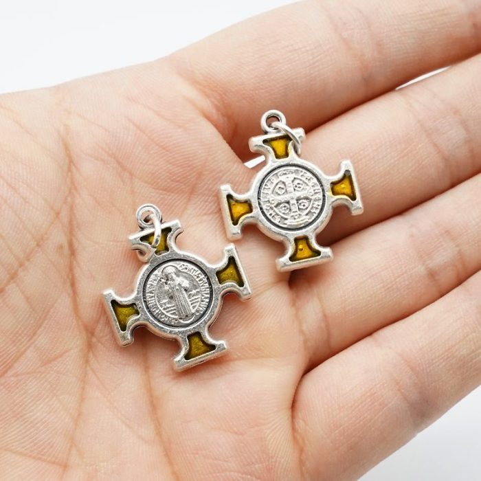 DIY十字架-圣本笃方形+锌合金+黄色珐琅-2.0cm - 图片 3