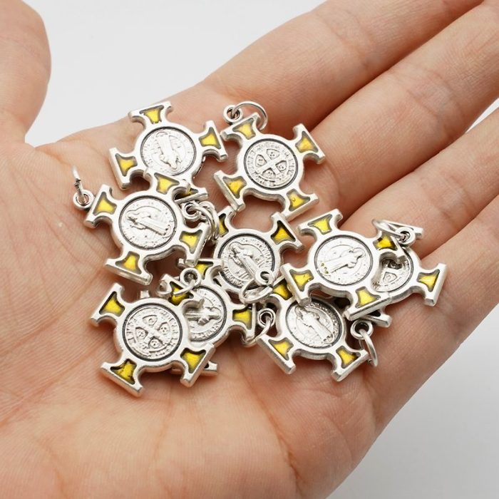 DIY十字架-圣本笃方形+锌合金+黄色珐琅-2.0cm - 图片 4