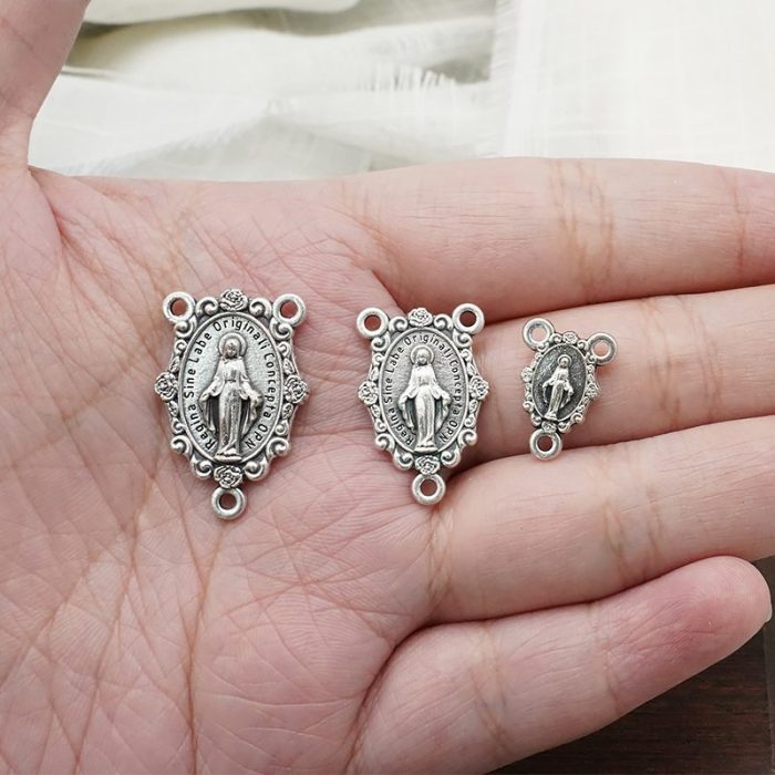 DIY三通-显灵圣母-椭圆带花饰-锌合金-1.1/2.0/2.4cm - 图片 2
