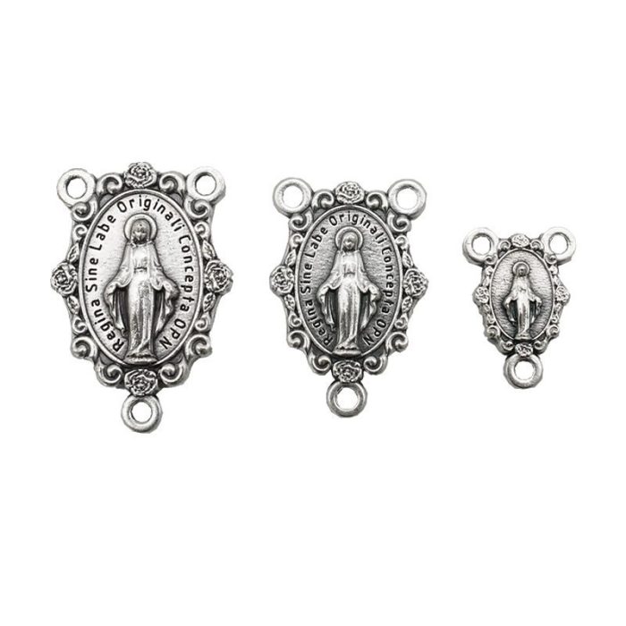 DIY三通-显灵圣母-椭圆带花饰-锌合金-1.1/2.0/2.4cm - 图片 4