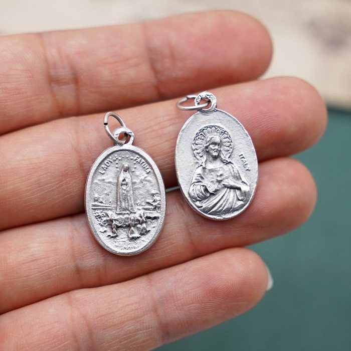 DIY小吊牌-法蒂玛+耶稣圣心-锌合金-镀银-2.2cm - 图片 3