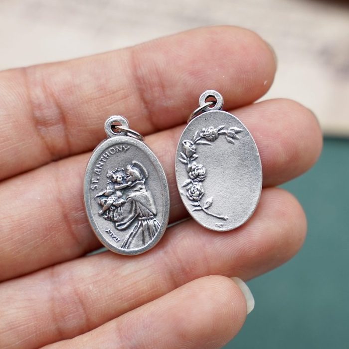 DIY小吊牌-安多尼+玫瑰花-锌合金-镀银-2.2cm - 图片 3