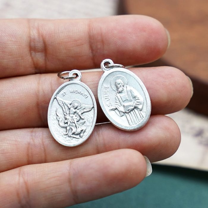 DIY小吊牌-圣弥额尔+圣达陡-锌合金-镀银-2.2cm - 图片 2