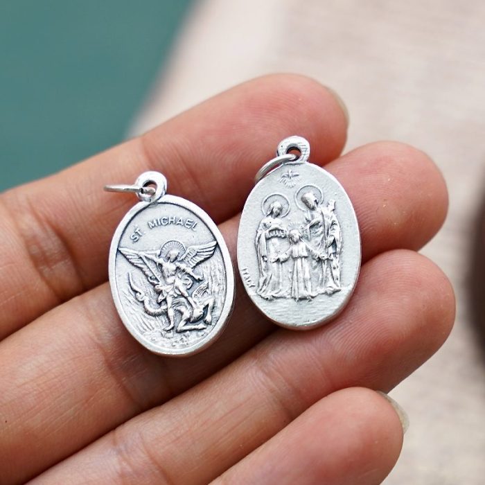 DIY小吊牌-圣弥额尔+圣家-锌合金-镀银-2.2cm - 图片 3