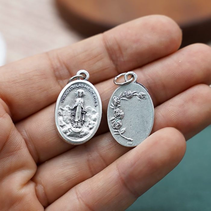 DIY小吊牌-仁慈圣母+玫瑰花-锌合金-2.2cm - 图片 4