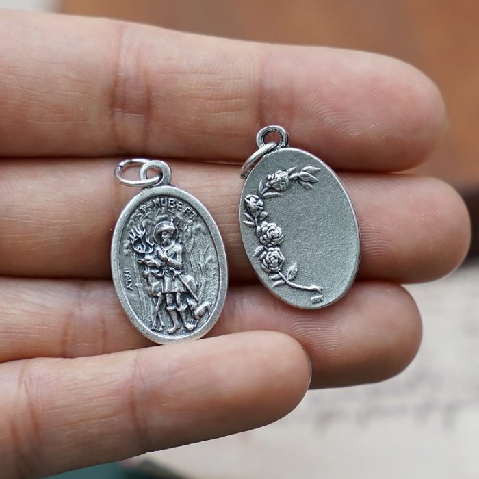DIY小吊牌-圣胡伯与鹿+玫瑰花-锌合金-2.2cm - 图片 3