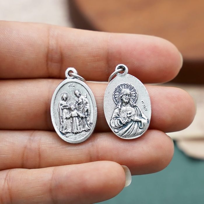 DIY小吊牌-圣家+耶稣圣心-锌合金-镀银-2.2cm - 图片 2