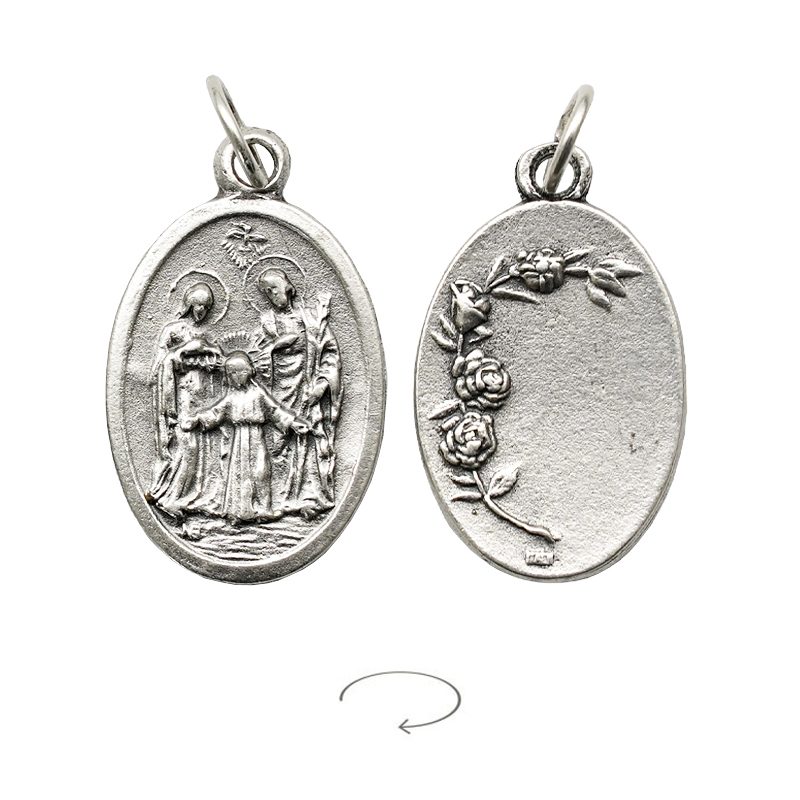IC03MD289 DIY小吊牌-圣家+玫瑰花-锌合金-镀银-2.2cm - 图片 1