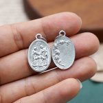 DIY小吊牌-圣家+玫瑰花-锌合金-镀银-2.2cm - 图片 2