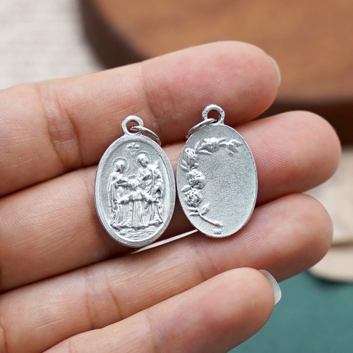 DIY小吊牌-圣家+玫瑰花-锌合金-镀银-2.2cm - 图片 2