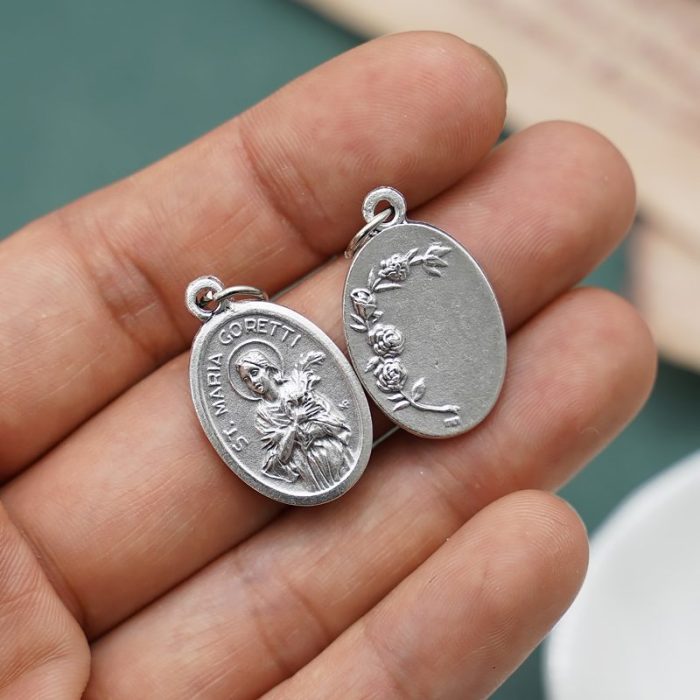 DIY小吊牌-圣玛利亚葛莱蒂+玫瑰花-锌合金-镀银-2.2cm - 图片 2