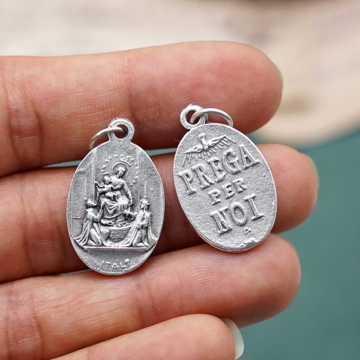 DIY小吊牌-庞贝玫瑰圣母+字为我们祈祷-锌合金-镀银-2.2cm - 图片 3