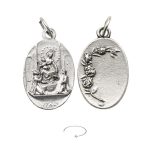 DIY小吊牌-庞贝玫瑰圣母+圣神和字为我们祈祷-锌合金-镀银-2.2cm