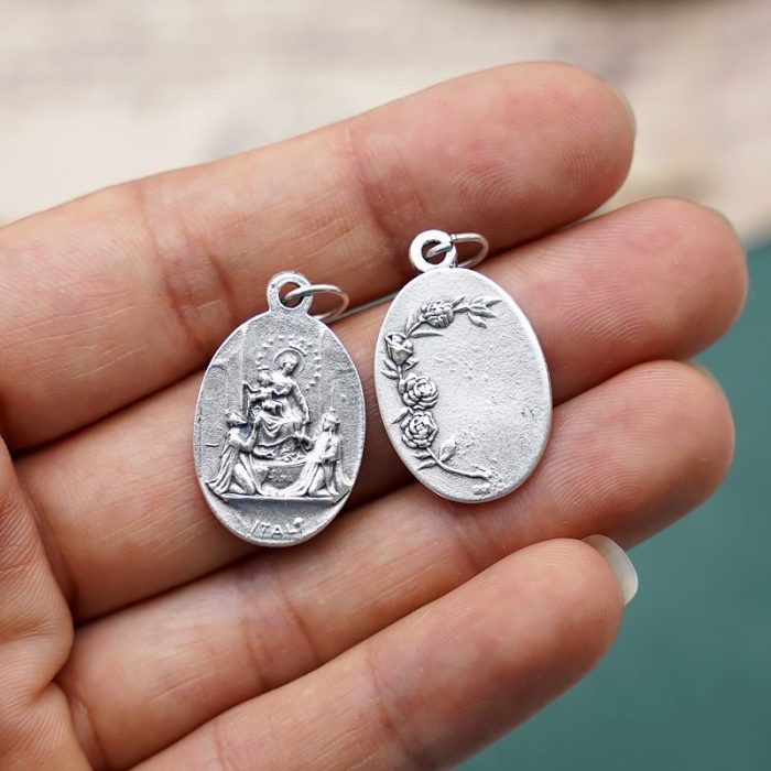 DIY小吊牌-庞贝玫瑰圣母+圣神和字为我们祈祷-锌合金-镀银-2.2cm - 图片 4