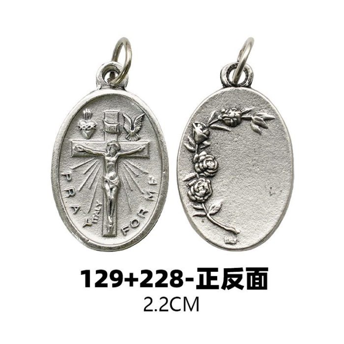 DIY小吊牌-基督十字架+玫瑰花-锌合金-2.2cm - 图片 4