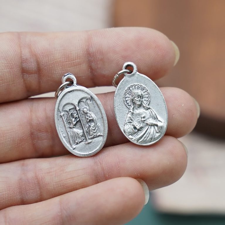 DIY小吊牌-圣母领报+耶稣圣心-锌合金-2.2cm