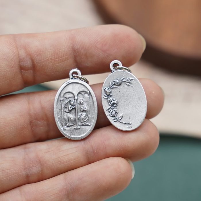 DIY小吊牌-圣母领报+玫瑰花-锌合金-2.2cm - 图片 3