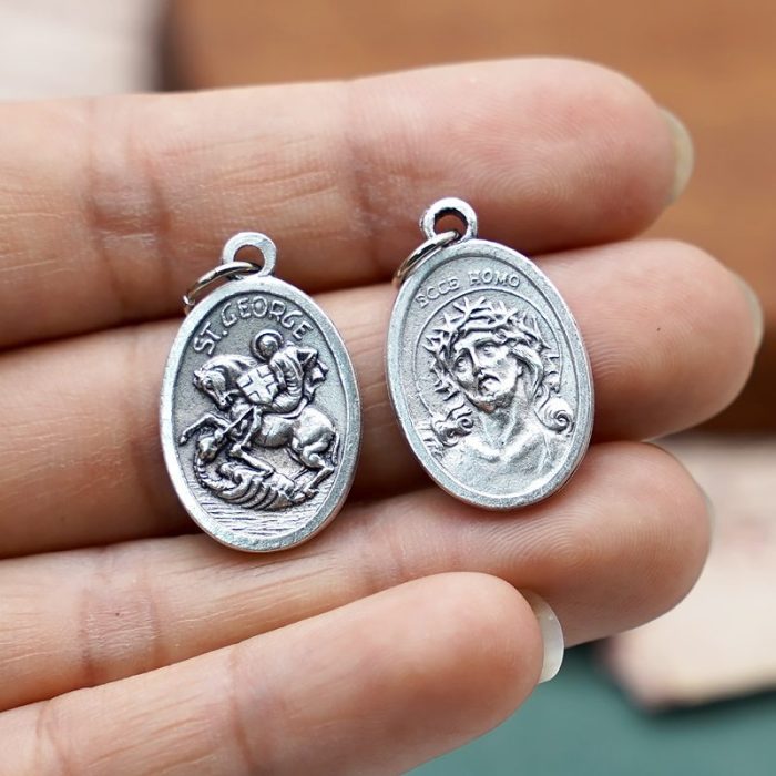 DIY小吊牌-圣乔治+耶稣头像-锌合金-2.2cm - 图片 2