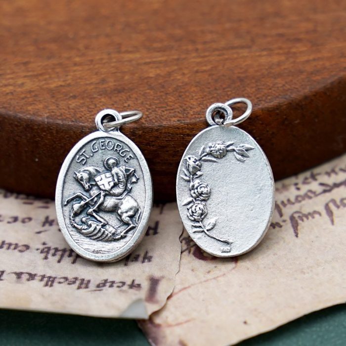 DIY小吊牌-圣乔治+玫瑰花-锌合金-2.2cm - 图片 2
