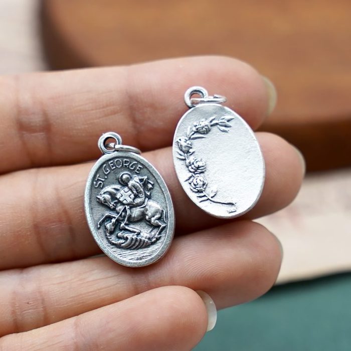 DIY小吊牌-圣乔治+玫瑰花-锌合金-2.2cm - 图片 3