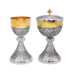 【现货】麦穗图案-手工雕刻-银色-金圣爵杯圣体盒套装27+21cm