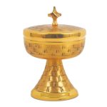 圣体盒-编织篮图案-手工雕刻-金色-高16.5x杯径11cm