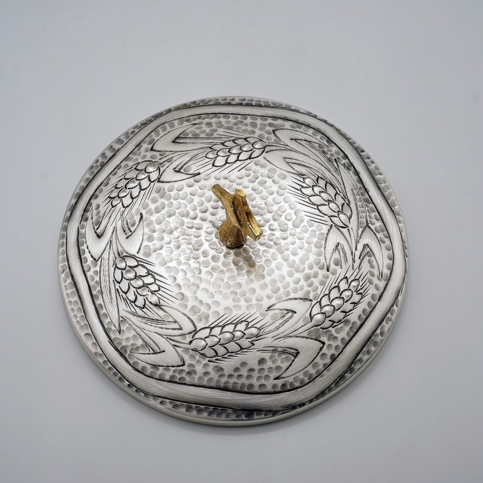圣体盒-麦穗图案-手工錾刻-银色-高27×杯径13cm
