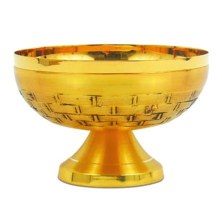 IC04CMB012 圣体碗-编织篮图案-手工雕刻-金色-高7.5x杯径14.5cm - 图片 1