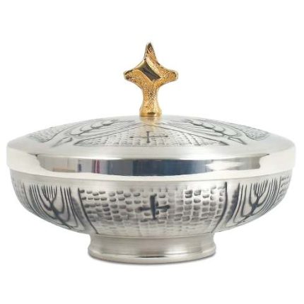 圣体碗带盖-麦穗与十字-银色-高11cmx直径13cm