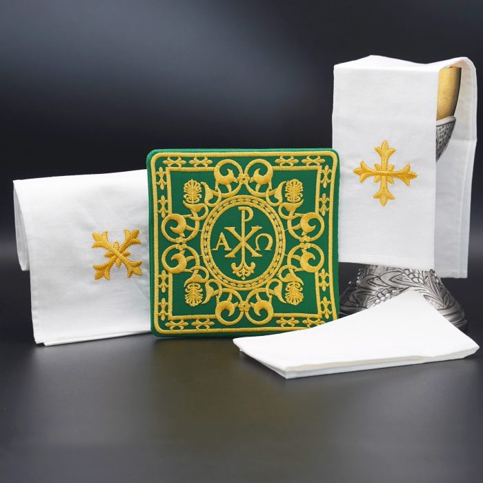 祭台九折布套装-基督圣名（PX）阿耳法欧米伽-绿色刺绣