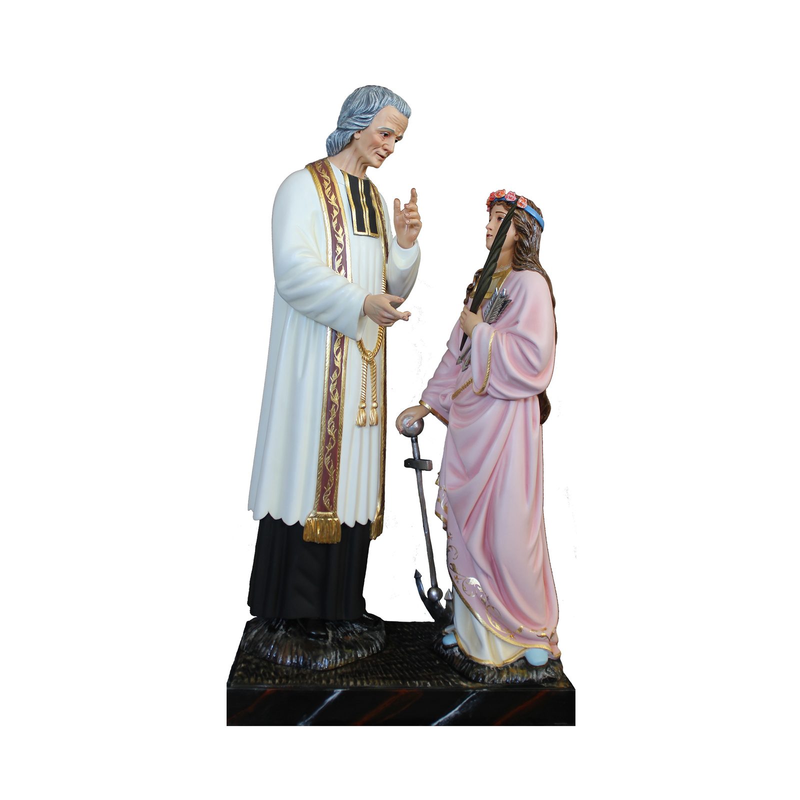 IC02STP410 彩绘木雕-圣若望·玛利亚·维雅纳与圣斐洛美娜(St. John Mary Vianney with St. Philomena)-多尺寸 - 图片 1
