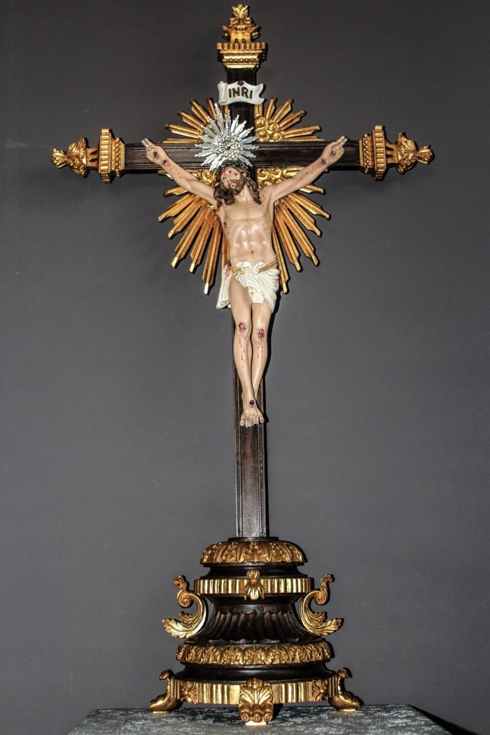 彩绘木雕-金色十字架上的受难基督（Christ in Agony Golden Cross）-多尺寸 - 图片 2