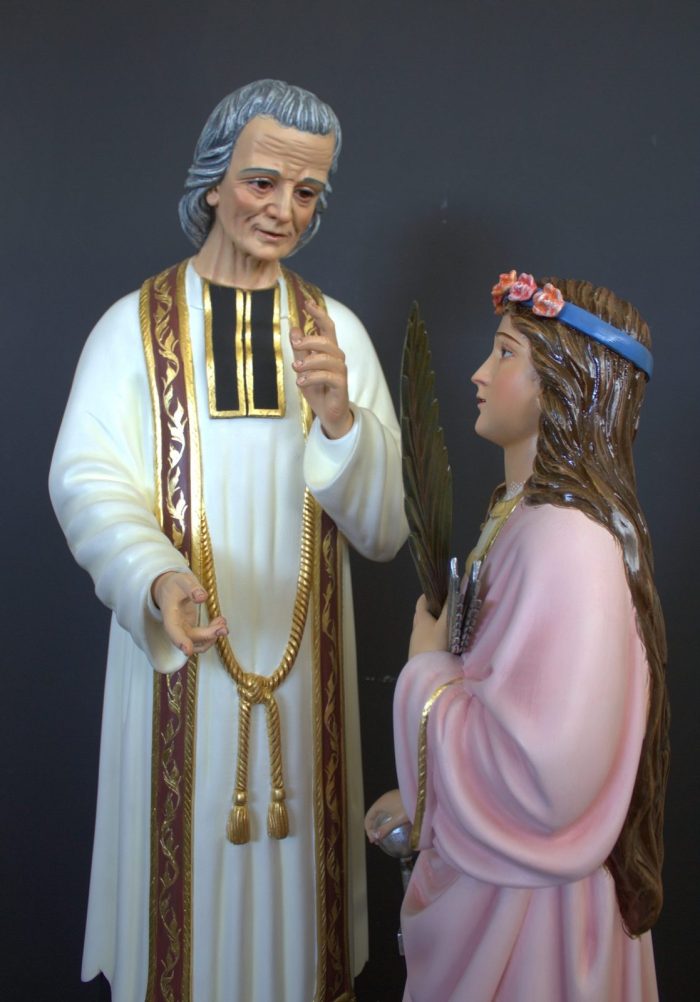 彩绘木雕-圣若望·玛利亚·维雅纳与圣斐洛美娜（St. John Mary Vianney with St. Philomena）-多尺寸 - 图片 2