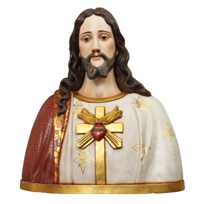 彩绘木雕-耶稣圣心-胸像（Sacred Heart of Jesus - Bust）-多尺寸